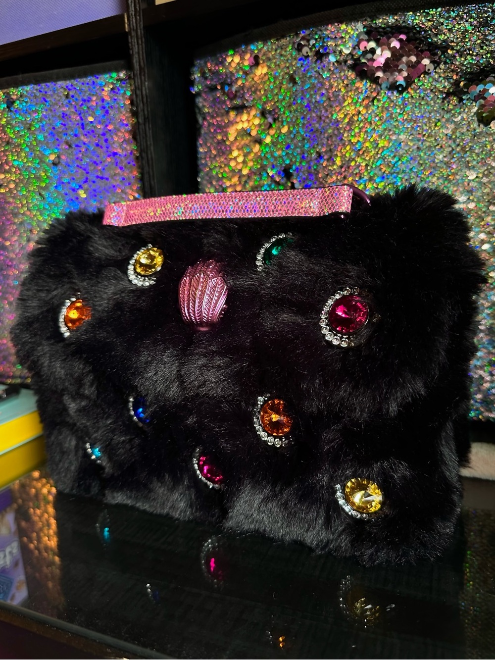 Kurt Geiger • Faux Fur Iridescent Kensington with Rainbow Jewels